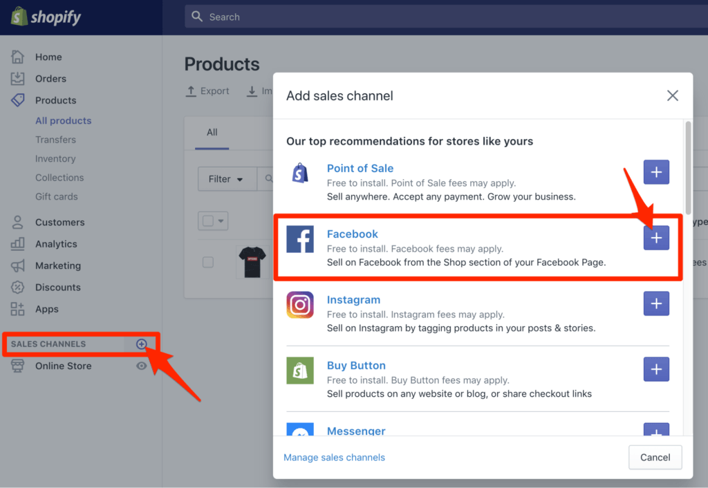 shopify Facebook-App